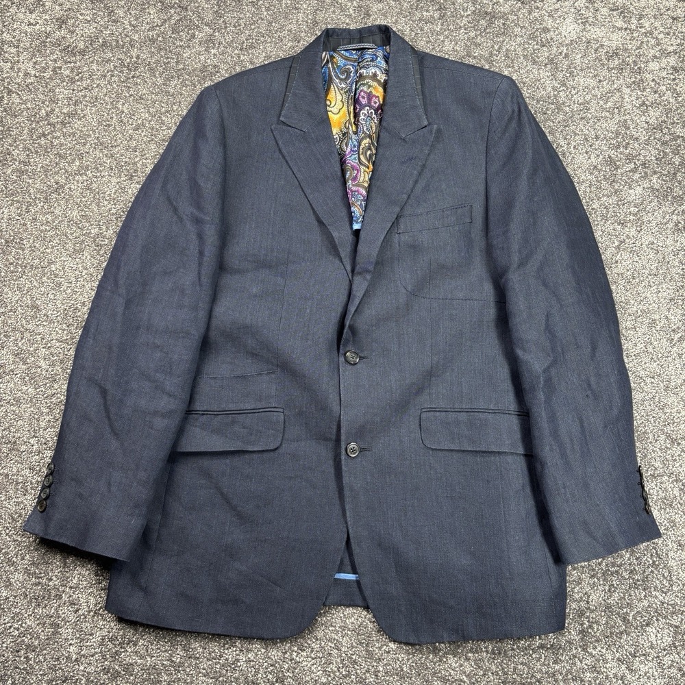 Robert Graham Blazer Men's 40R Blue 100% Linen Single Breasted Unconstructed